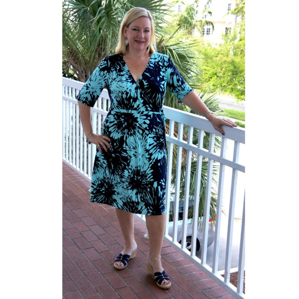 Plus Size Navy and Teal Wrap Dress